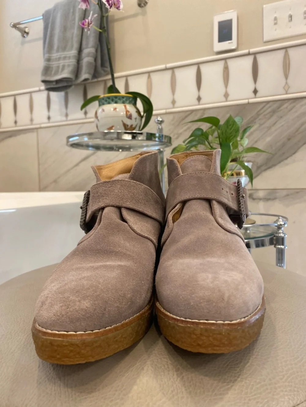 Jack Rogers Izzie Suede Wedge Booties Taupe Worn 1X Size 7